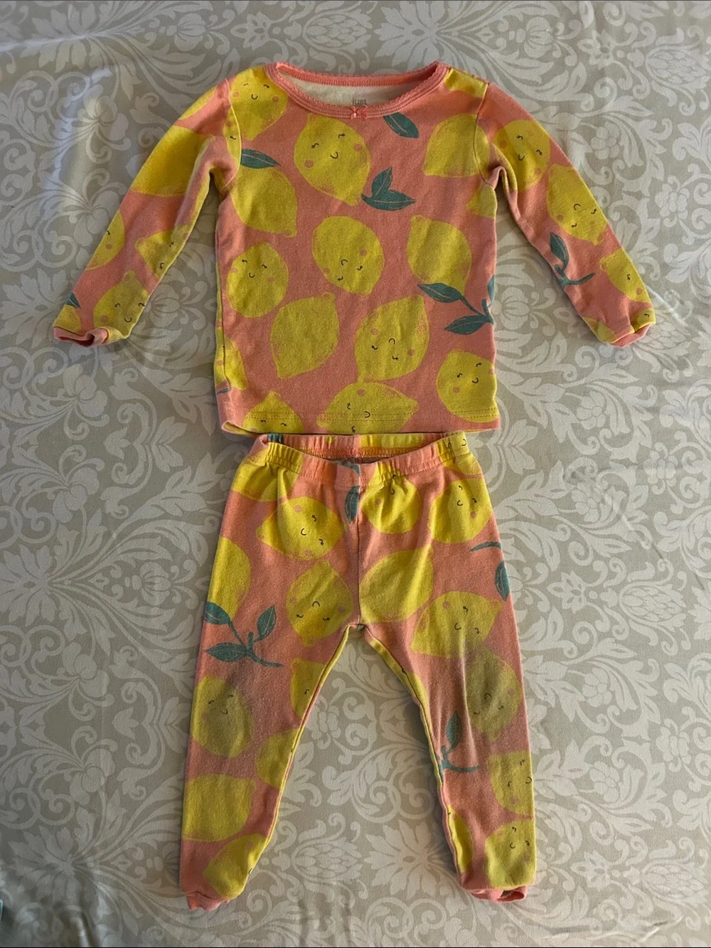 Carter's Pink and Yellow Lemon Print Two-Piece Pajama Set
